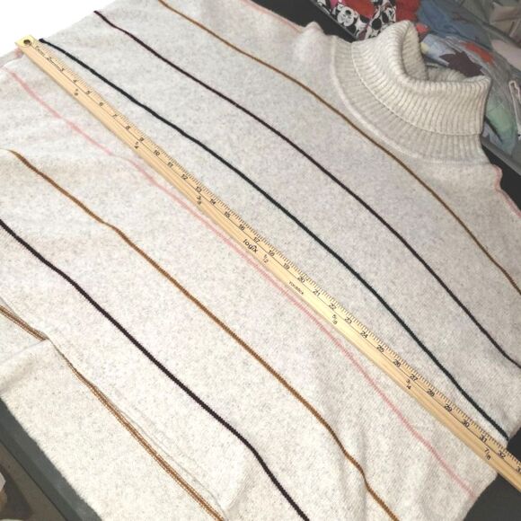 Loft Striped Wool Blend Turtleneck Sweater Poncho M/L - Picture 7 of 8